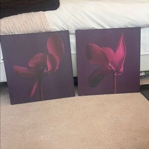 Floral Canvas Wall Art Pair in Deep Magenta